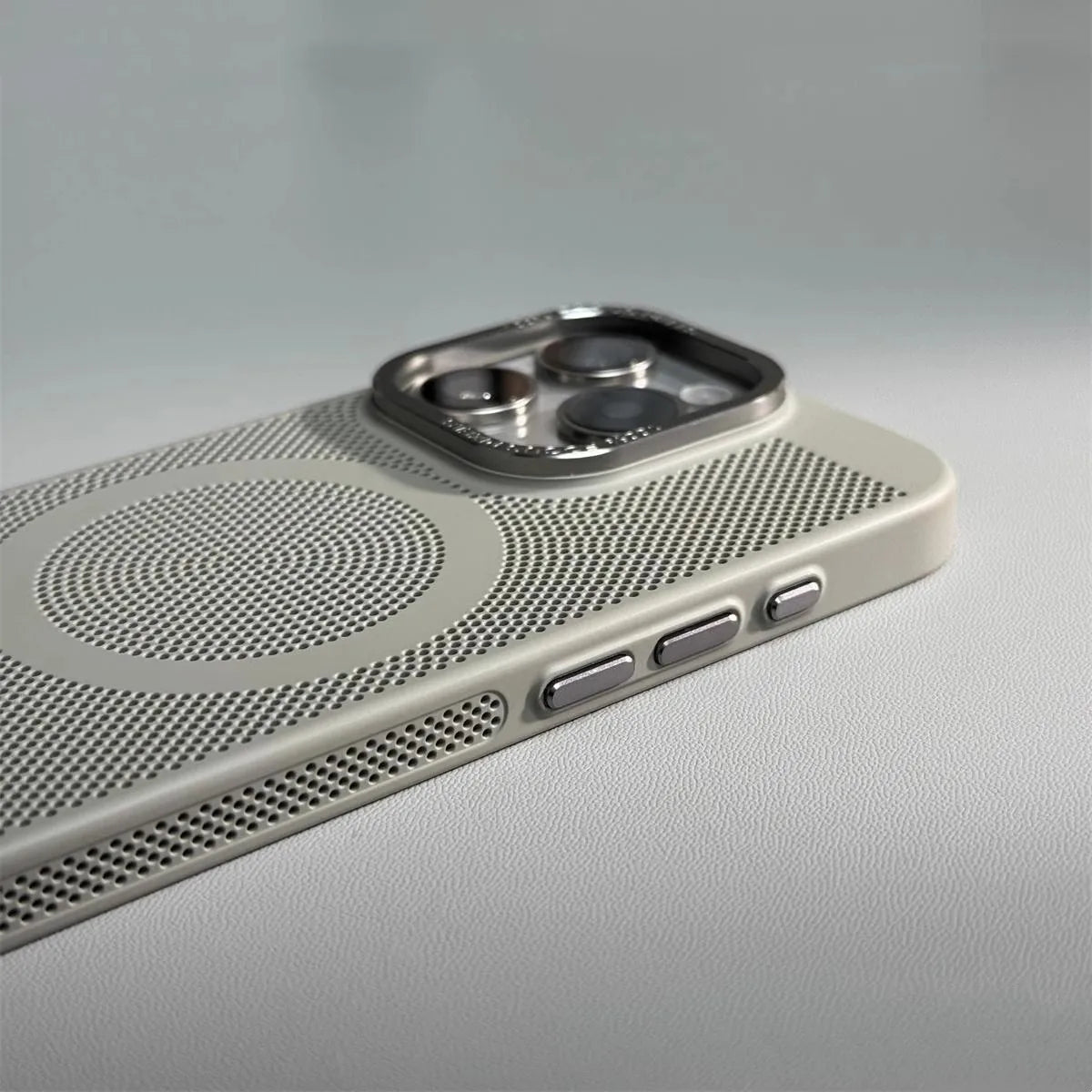 Honeycomb Grid Hole MagSafe Case for iPhone 16 15 Pro Max 14 Alloy Lens Summer Heat Dissipation Magnetic Back Cover PC Shell