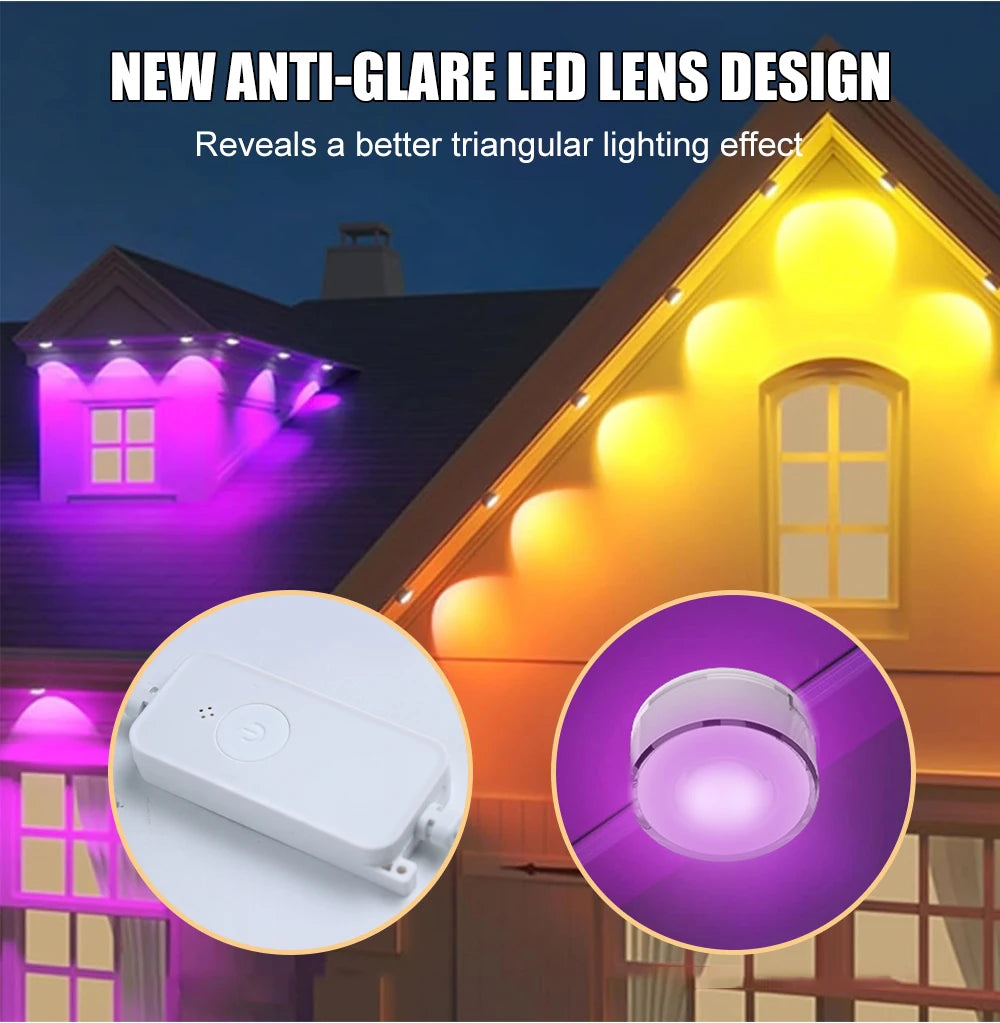 Smart RGBIC LED Eave Lights 100FT Permanent Outdoor Waterproof WiFi Dimmable with Alexa Google Tuya for Holiday Party Home Decor