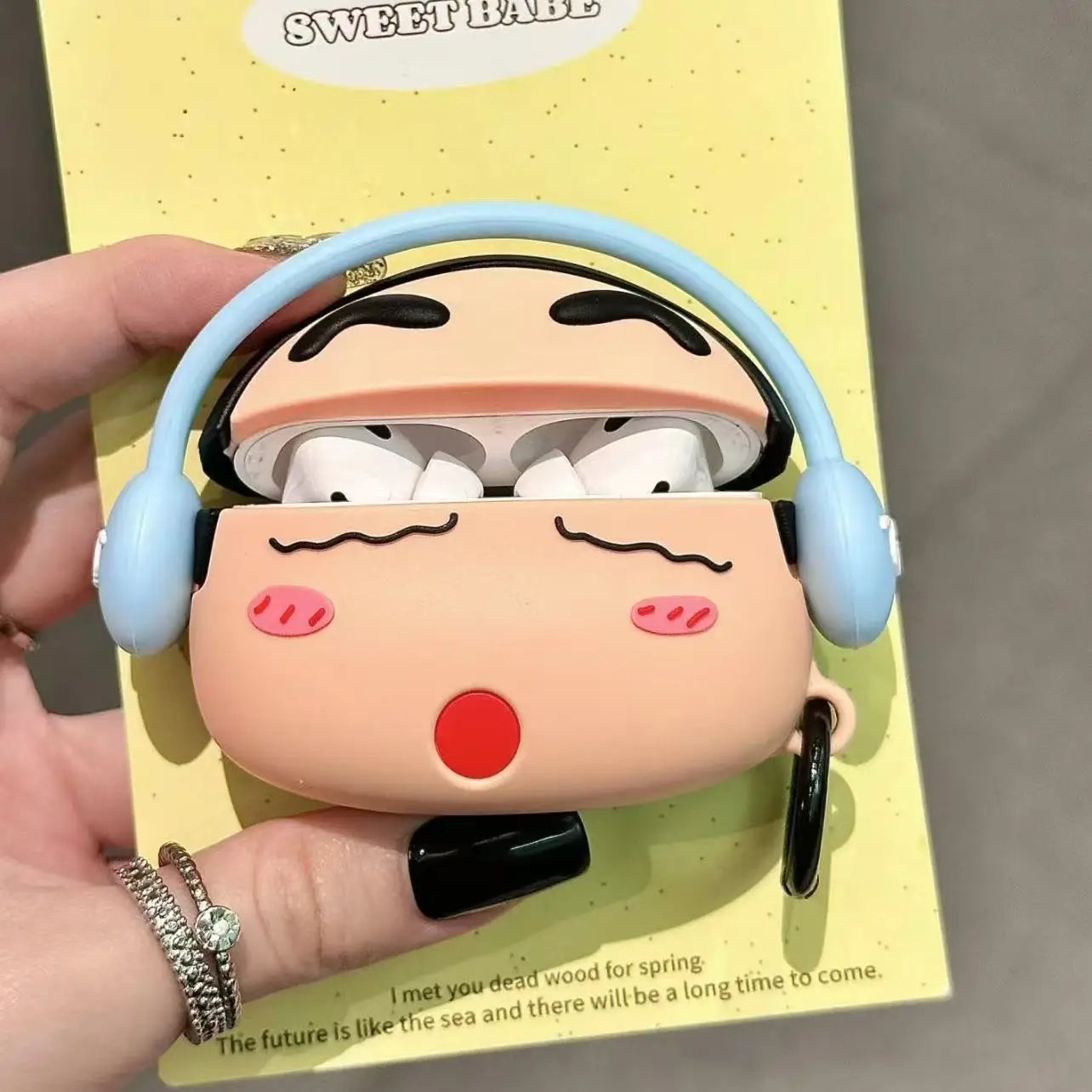 Kawaii Crayon Shin-Chan Case for Apple AirPods 1 2 3 Airpod Pro 3D Key Chain Wireless Earphone Bluetooth Headset Silicone Cover