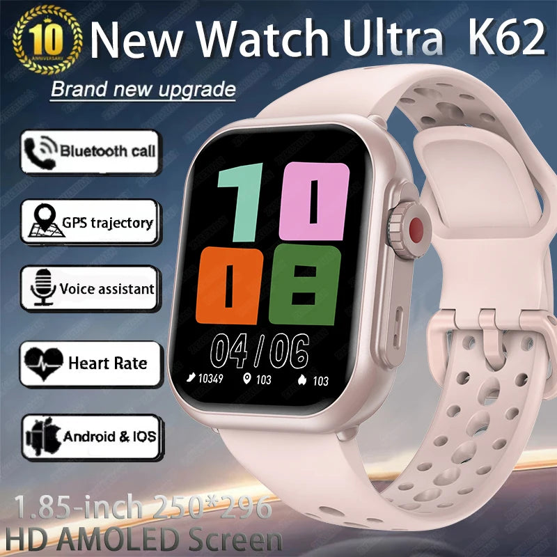 Watch Ultra K62 Men Women 1000mAh AMOLED 100+Sport Heart Rate HD Bluetooth Call GPS Track Waterproof Smart Watch For iOS Android