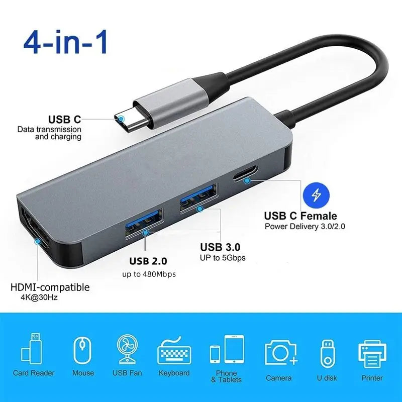 6/5/4/3 Ports USB C Hub to 4K HDMI-Compatible PD fast charge USB 3.0 2.0 HUB 4K 30Hz Charging Docking for MacBook iPad Samsung