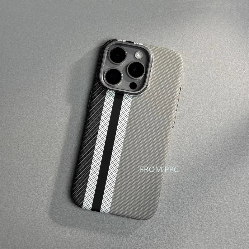 Carbon Fibre MagSafe Cover Case for iPhone 16 14 15 Pro Max Wireless Charging Magnetic Phone Shell Alloy Camera Ring Hard Coque