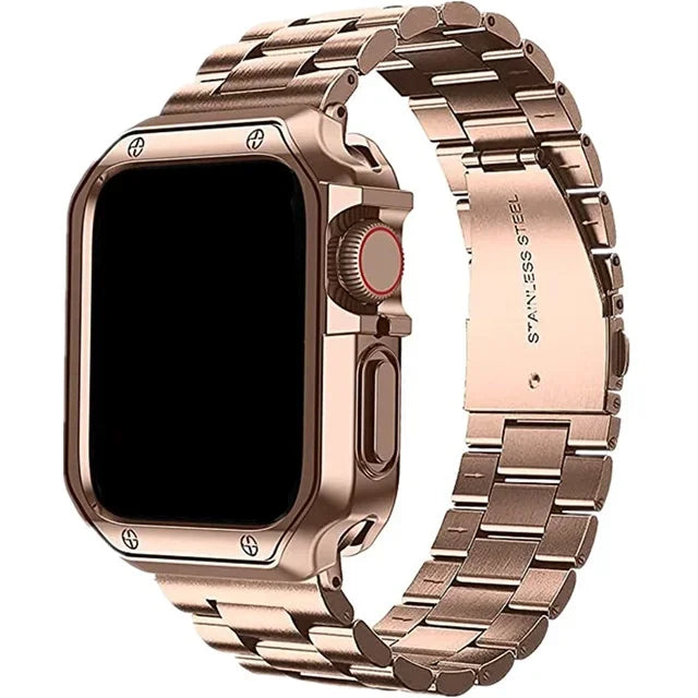 TPU Protector Case+Metal Strap For Apple Watch Ultra Band 49mm 45/44mm 41mm 40/38 Stainless steel Bracelet series 3 5 6 se 7 8 9
