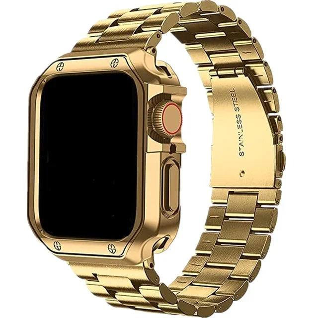 TPU Protector Case+Metal Strap For Apple Watch Ultra Band 49mm 45/44mm 41mm 40/38 Stainless steel Bracelet series 3 5 6 se 7 8 9