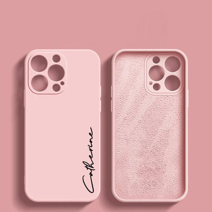 Luxury Liquid Silicone Soft Full Cover 15 14 13 Pro Max Personalized Customized DIY Name Case For iPhone 15 14 13 12 11 Pro Max - covers4phones