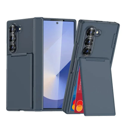 Kickstand Folding Bracket Flip Card Slot Holder Phone Case For Samsung Galaxy Z Fold 7 6 5 Fold7 Fold6 Fold5 5G Matte Cover