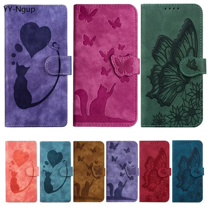 Funda S24 Flip Case for Samsung Galaxy S24 S25 Plus S23 Ultra S22 S21 S20 FE Cases Cute Cat Butterfly Leather Wallet Back Cover