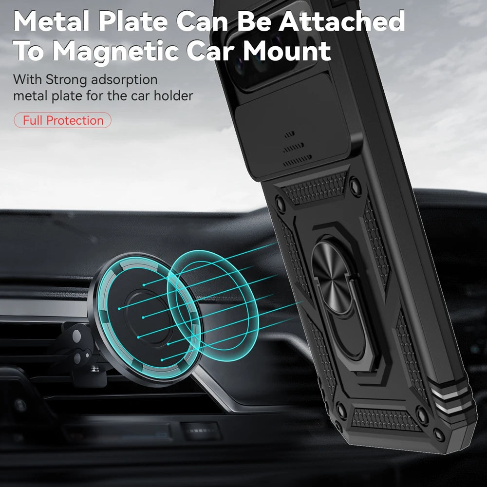 Shockproof Armor Funda For Google Pixel 6 7 8 9 10 Pro XL 5G Slide Lens Protect Case For Pixel 6A 7A 8A 9A Ring Holder Cover