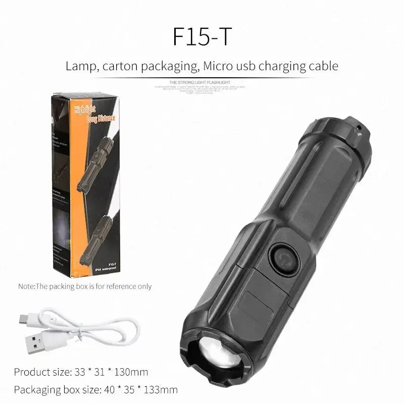 Telescopic Zoom Tactical Flashlights Rechargeable LED Torch 4 Lighting Modes Long-Range Waterproof Camping Fishing Flashlight - covers4phones