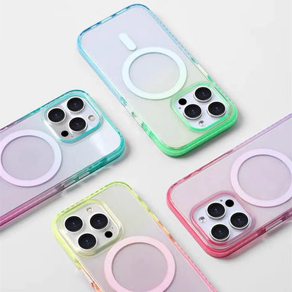 Luxury Color Gradients Transparent Magsafe Phone Case for IPhone 16 Pro 15 14 Pro Max Magnetic Wireless Charge Bumper Pc Cover