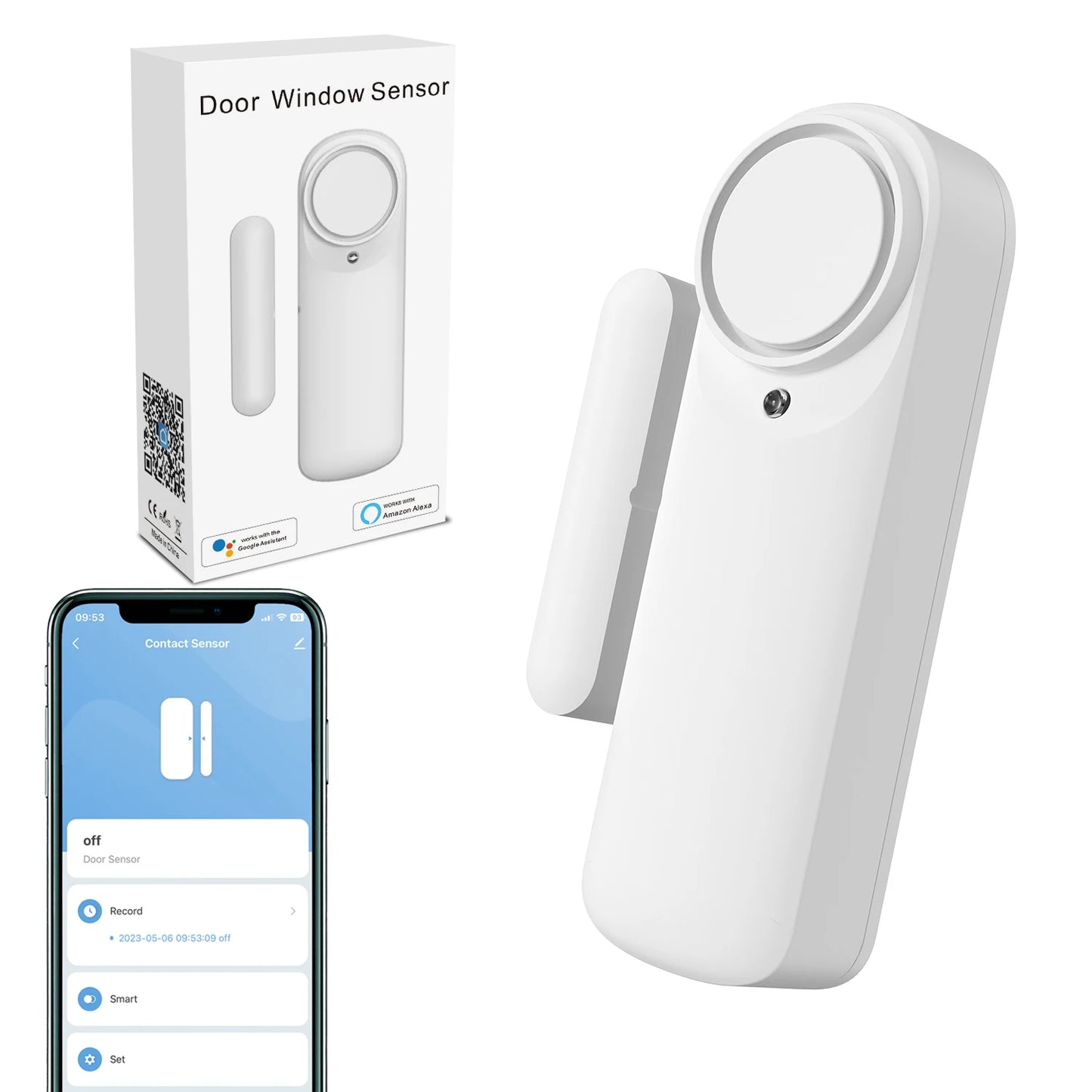 Smart Wifi Contact Door Window Sensor Alarm Beep Contact Wireless Door Detector Works With Smart Life Tuya Smart Home  Alexa