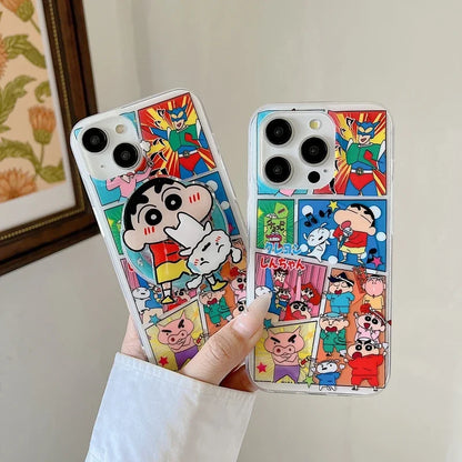 Cute Cartoon Crayon Shin-chan Magnetic Grip Holder Magsafe Wireless Charge Phone Case For iPhone 16 15 14 13 12 Pro Max Cover