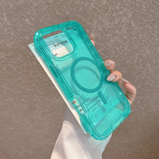 3 in 1 Glitter Neon Color Clear MagSafe Phone Case for iPhone 16 16pro max 15 Pro 14 13 12 Magnetic Wireless Charge Armor Cover
