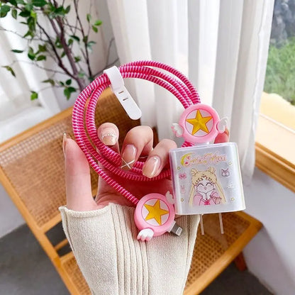 Pink kawaii Sailor Moon peripherals iPhone13 data line protect Wire winding Rope Charger Soft shell smart cover iPhone currenc