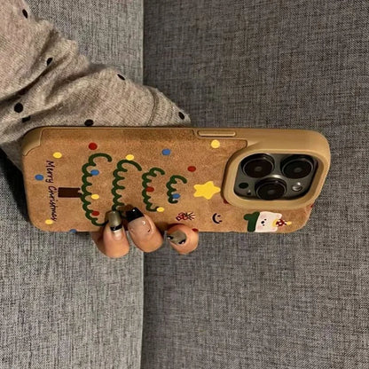 Cute Bear And Star Design Christmas Tree Faux Leather Phone Case For iPhone 16 Pro Max XS XR X 11 13 12 15 14 16 Plus Soft Cover