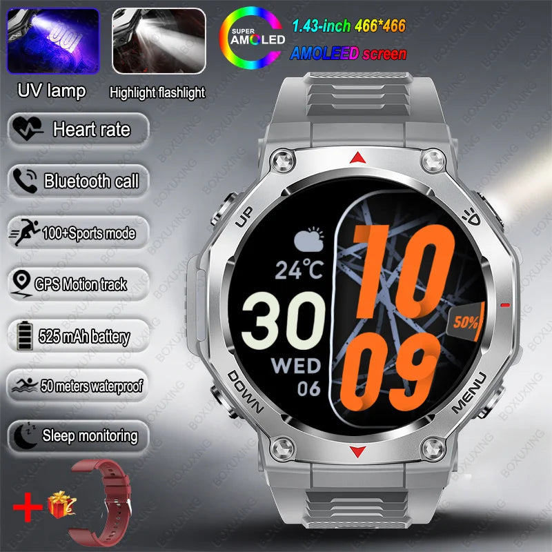 2026 New T-Rex 3 Military Grade Sports Smart Watch GPS Motion Track 5 ATM Waterproof Heart Rate HD Bluetooth Call Smartwatch Men