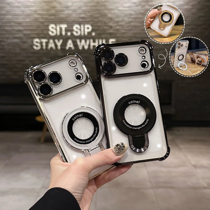 Shockproof Plating Magnetic Case For iPhone 17 Air 17 16 15 14 13 12 Pro Max Plus iPhone XS XR XS MAX Back Covers with Holder