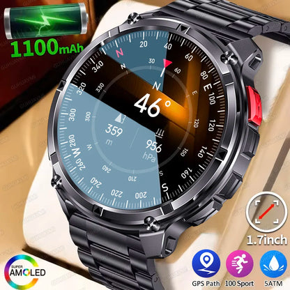 2026 New T-Rex 3 Ultra 1100mAh Military Smart Watch Men 5ATM Waterproof 1.7" AMOLED Screen Bluetooth Call Compass LED Flashlight