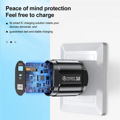 2 Ports USB Charger Quick Charge 3.0 PD 20W Type C Phone Charger Fast Charging Adapter For iPhone 13 12Pro Huawei Xiaomi Samsung