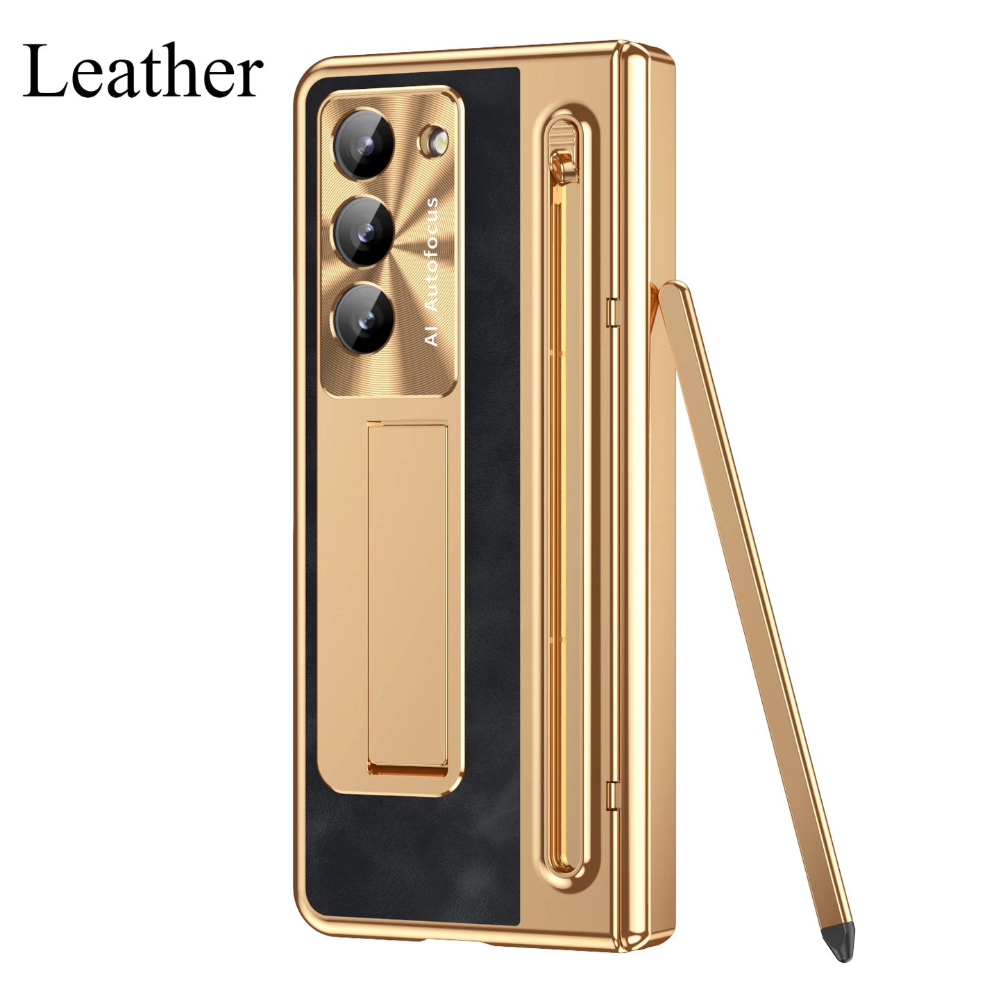 With Touch Pen For Samsung Galaxy Z Fold 7 6 5 4 3 TriFold Case Leather Plating Hinge 360 Full Screen Protector Folding Cover