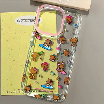 Hello Kitty Black Sexy Beach Phone Case For iPhone 16 15 14 13 12 11 Pro Max XR XS MAX 7 8 Plus Y2K Pink Girl Laser ShiningCover