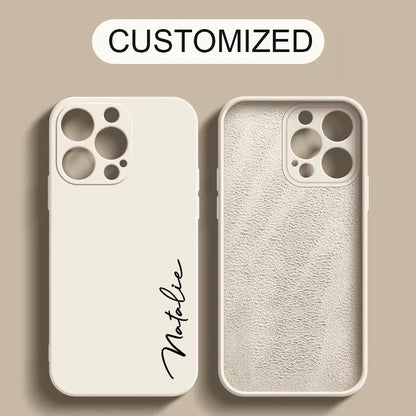 Luxury Liquid Silicone Soft Full Cover 15 14 13 Pro Max Personalized Customized DIY Name Case For iPhone 15 14 13 12 11 Pro Max - covers4phones