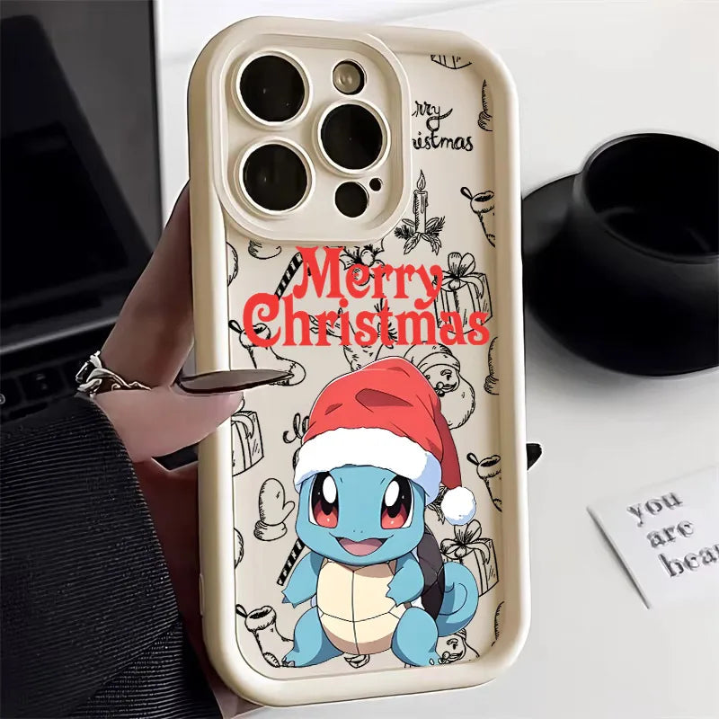 Christmas Eevee Charmander Squirtle Soft Silicone Case For iPhone 17 11 15 16 13 Pro Max 14 Plus 12 16 Pro 16E 17AIR Phone Cover