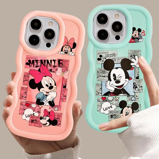 Disney Mickey Minnie Comic Macaron Big Waves Phone Case for iPhone 15 14 13 12 11 pro Max XS XR X 7 8 plus Silicone Candy Cover