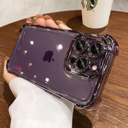 Luxury Plating Airbag Soft Silicone Case for iPhone 17 16 Pro Max 11 12 13 14 15 Pro Xs Max X Xr 17 Air Camera Protector Cover