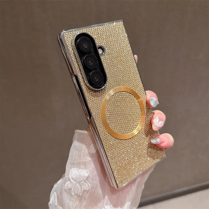 Luxury Magnet Magnetic Mini Diamond Glitter Phone Case For Samsung Z Fold 7 6 5 4 3 For Magsafe Wireless Charging Plating Cover