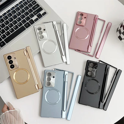 With Protector Glass For Samsung Galaxy Z Fold 7 6 5 4 3 TriFold Case Magnetic wireless charging Cover Shockproof Armor Film Pen