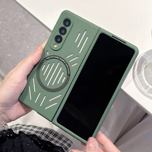 Magnetic For Magsafe Heat Dissipation Case For Samsung Z Fold 7 6 5 4 5G Wireless Charging Solid Color Matte Protective Cover