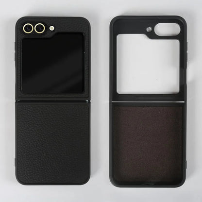 Luxury Genuine Leather Case For Samsung Galaxy Z Flip6 Cases for galaxy Z Flip 6 phone Cover Litchi Pattern Cowhide Coque Shell