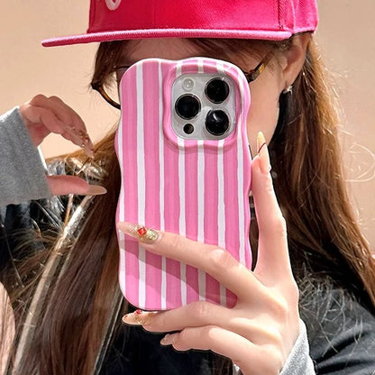 Luxury Color Contrast Stripes Wave Case for iPhone 16 15 14 Pro Max 12 13 Colorful Curly Border Glossy Hard Ultra Slim Cover