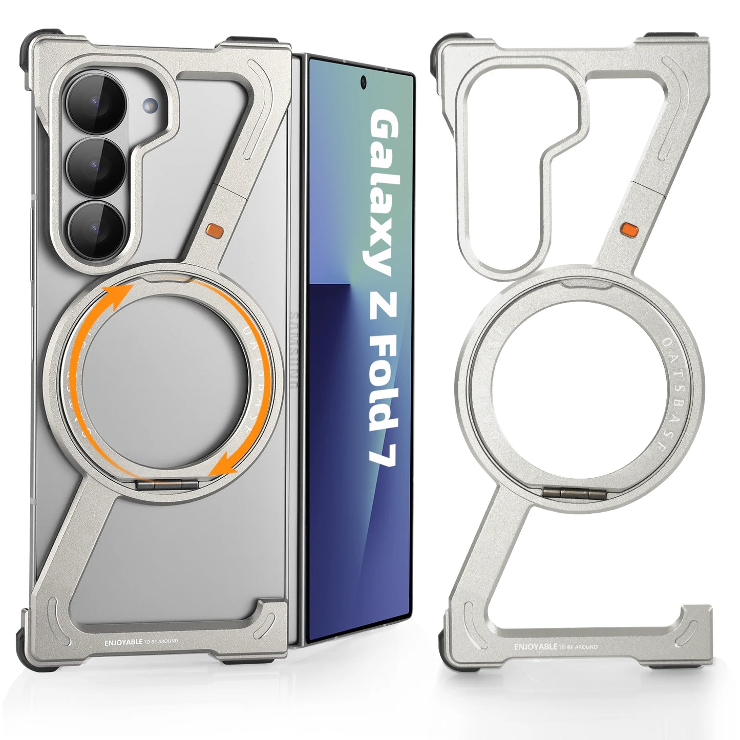 Eary Frame Case for Samsung Galaxy Z Fold 7 Magsafe with 360°Rotation Magnetic Stand Metal Phone Case Shockproof Protector Cover
