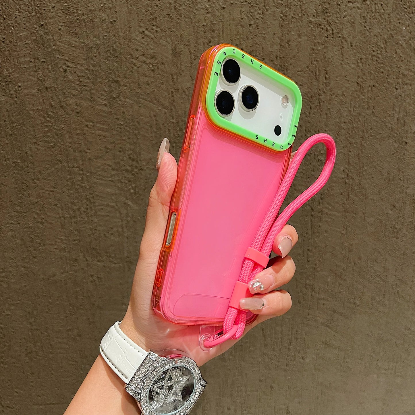 Luxury Shockproof Armor Clear Case for iPhone 17 Air 16 15 14 Plus 13 12 11 Pro Max XR XS 8 Hit Color Wrist Strap Lanyard Cover