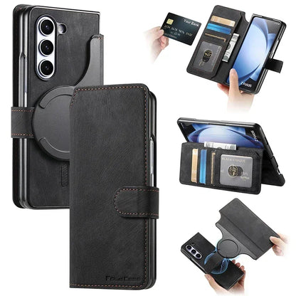 Strong Magnetic 2 In 1 PU Leather Case For Samsung Galaxy Z Fold 7 6 5 4 3 Magsafe Case Detachable Flip Card Holder Wallet RFID