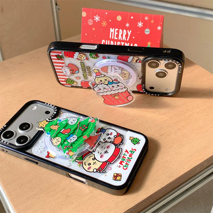 Cute Christmas Tree Cartoon With Magsafe Stand Kawaii Phone Case for iPhone 17 Pro 11 12 13 14 plus 15 16 Pro Max Cute Cover