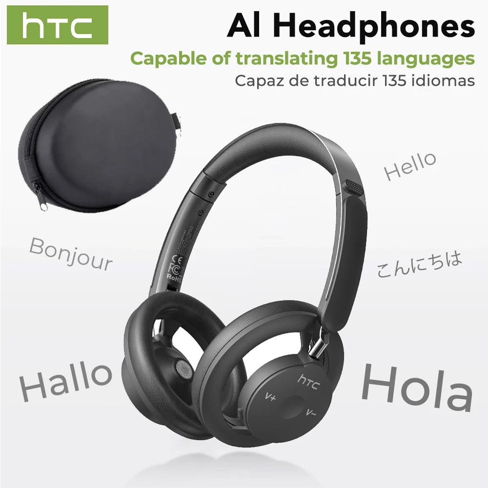 HTC HP06 Open-Ear Wireless Headphones Bluetooth V6.0 Airy Foldable AI Translate Headset for PC Laptop Phone TV Ultralight Hollow