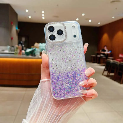 Fashion INS Uniqe Shiny Sequins Glitter Diamond Lens Frame Case For IPhone 17 Pro Max Air 16 Plus 15 14 13 Shockproof Back Cover