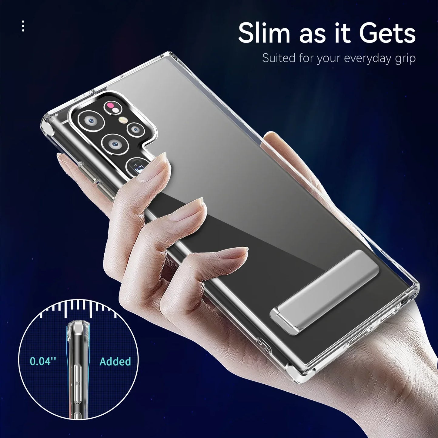 Clear Mobile Phone Case for Samsung Galaxy S25 S23 22 Ultra FE Plus with Metal Kickstand Transparent Stand Cases Slim Back Cover