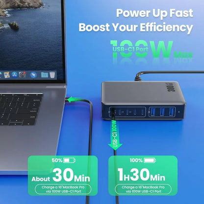 New 300W 8-port fast charging station type-c charger Multi-port USB mobile phone charger Convenient charger Home Office Travel