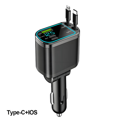 5 in 1 Retractable Car Charger with USB C Cable Roof Starlight Car Charger Adapter Compatible for iPhone Huawei Samsung