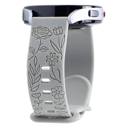 18mm 20mm 22mm Floral Engraved Band for Samsung Galaxy Watch 6/5/4 40 44 for Huawei GT 3 Pro Silicone Sport Strap 5 Pro Active 2