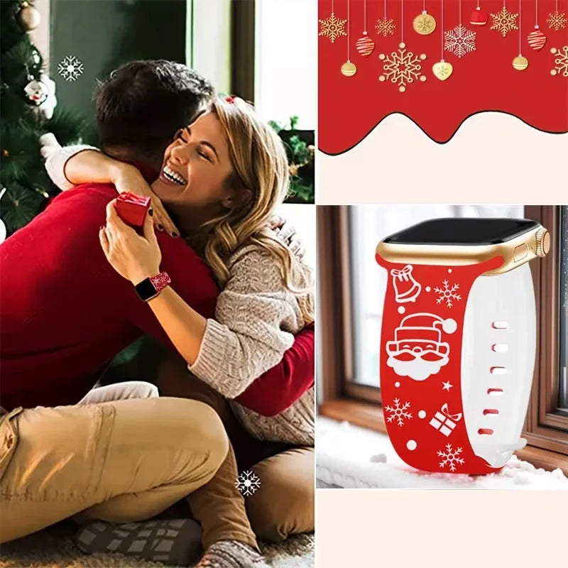 Women Christmas Engraved Strap For Apple Watch ultra 2 49mm 44mm 45 40 42 46mm silicone Bracelet IWatch Series 11 10 SE 9 8 7 6