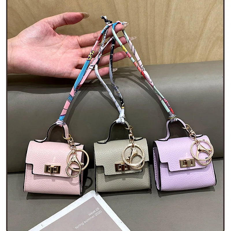 Luxury Fashion Mini Headphone Bag For Airpods 4 3 2 Pro 2 Galaxy Buds 3/3Pro Leather Purse Pendant Mini Keychain