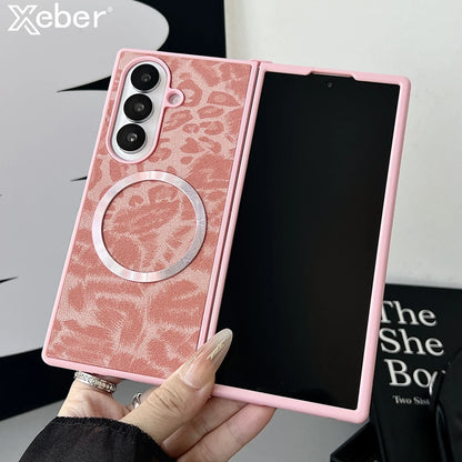 Luxury Gradient Leopard Pattern For Magsafe Magnetic Phone Case for Samsung Z Fold 7 6 5 4 3 Wireless Charging Protective Cover