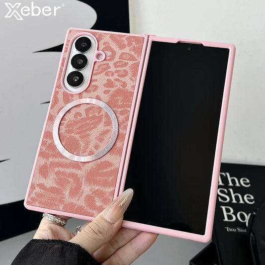 Luxury Gradient Leopard Pattern For Magsafe Magnetic Phone Case for Samsung Z Fold 7 6 5 4 3 Wireless Charging Protective Cover