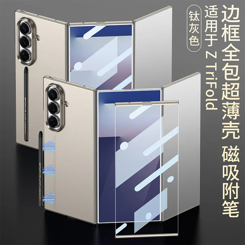 For Samsung Z Tri-Fold Phone Case Magnetic Adsorption Pen HD Shell Film Integrated Full Coverage Frame Z Tri-Fold Hard Covers