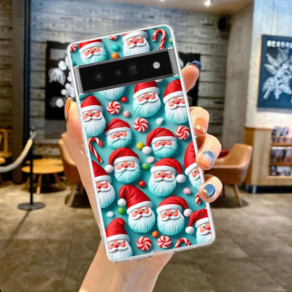 Phone Case Cover for Google Pixel 9 8 7 6 5 4 4XL 7A 6A 5A 4A 3A Pro XL 5G Transparent Soft TPU Shell New Year Christmas Pattern